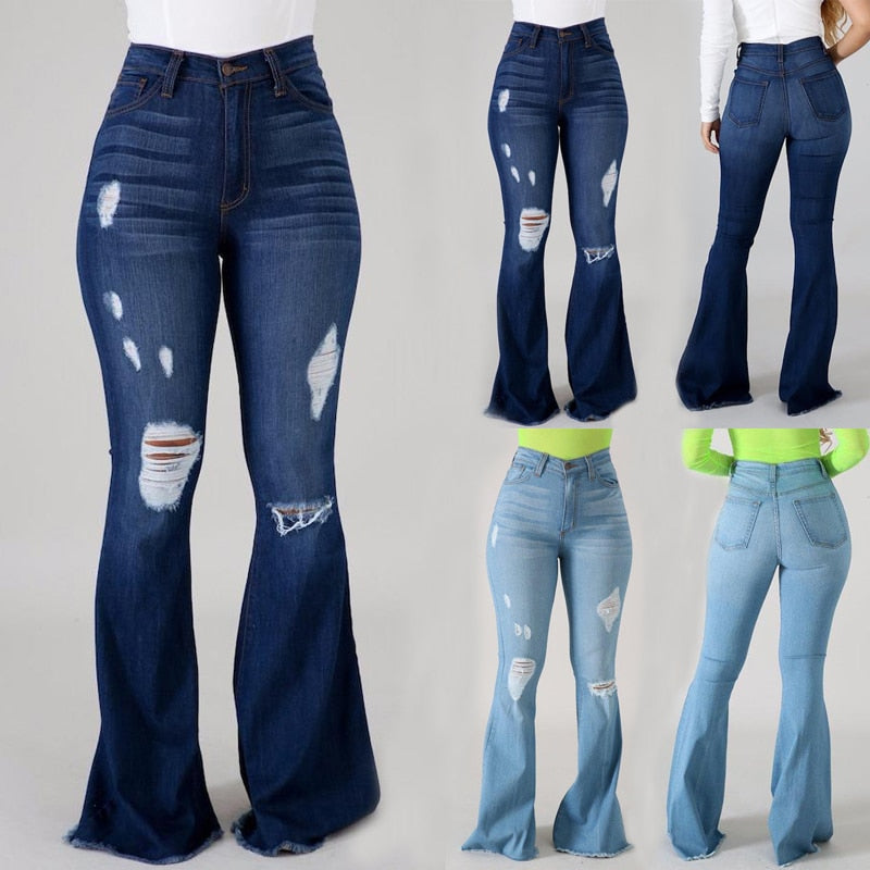 High Quality High Waist Stretchy Baggy Vintage Slim Fit Woman Wide Leg Flare Pants