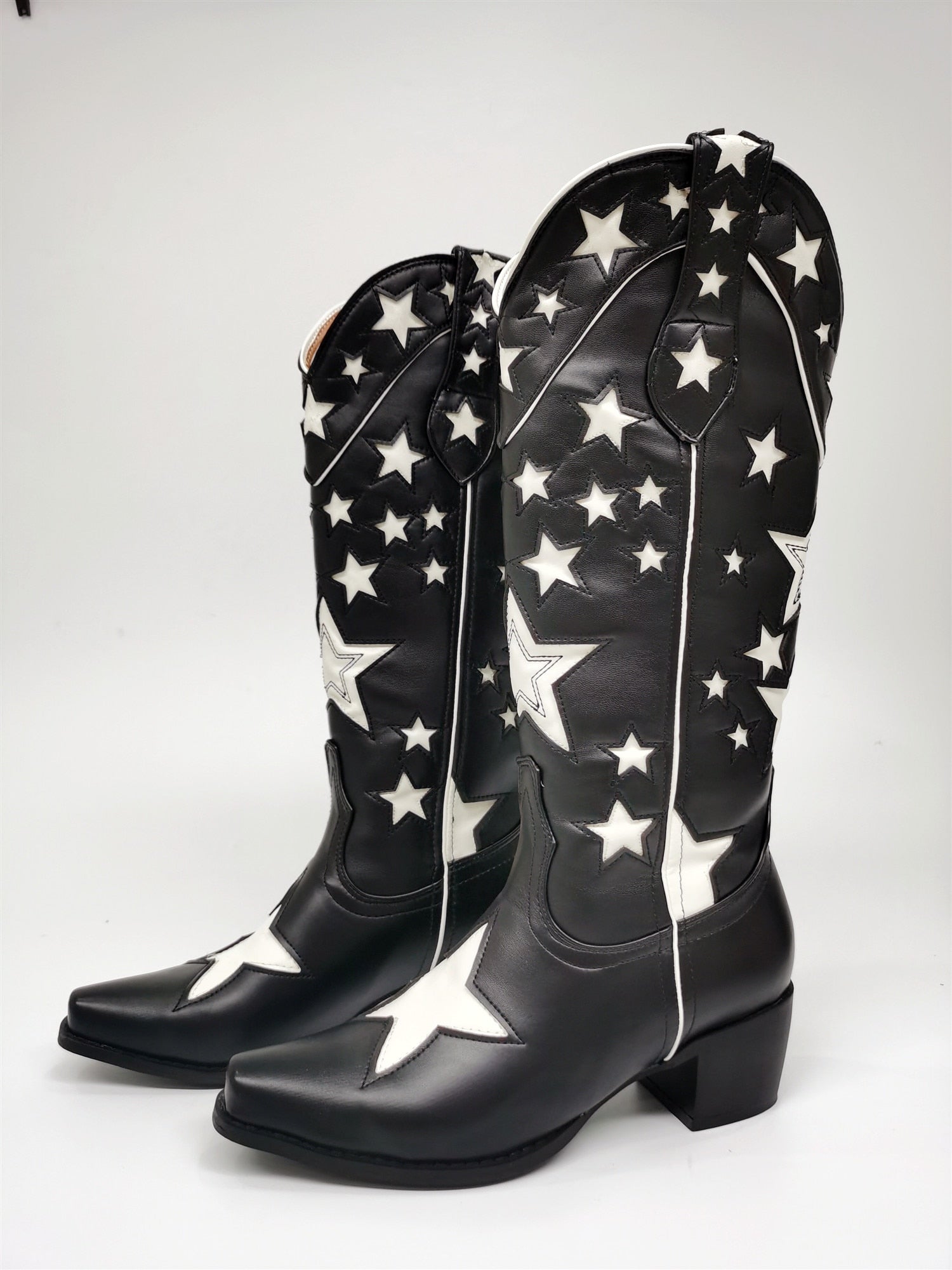 Western New Star Design Slip On Cowgirl Boots Black Brand