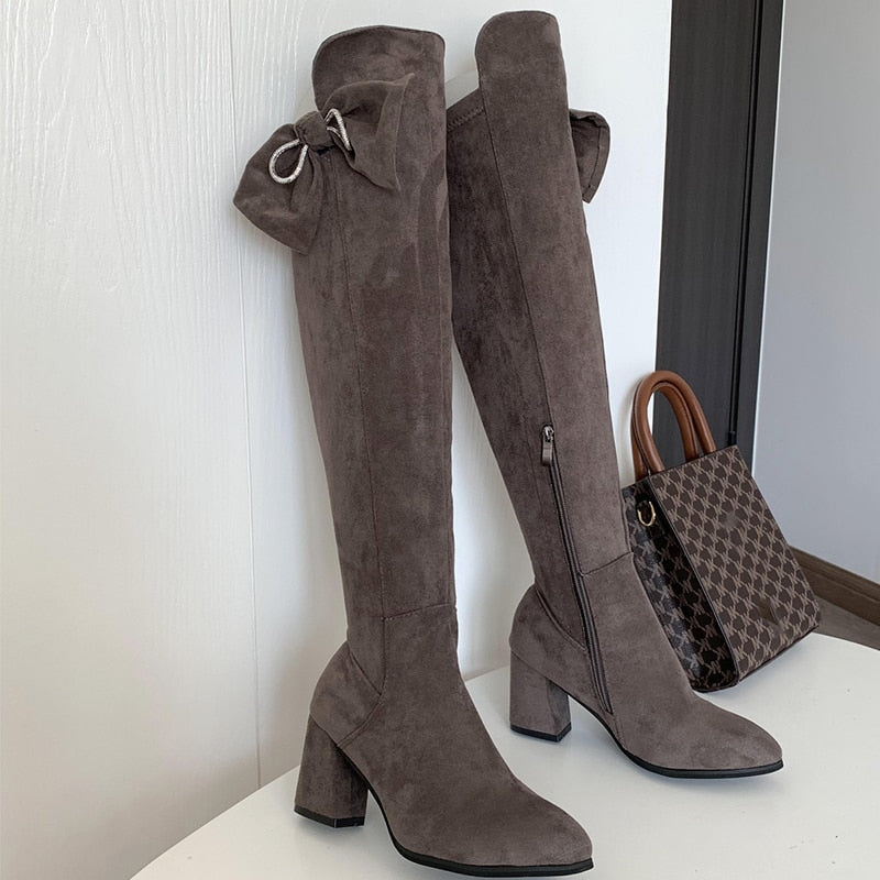 Knee High Suede Chelsea Boots