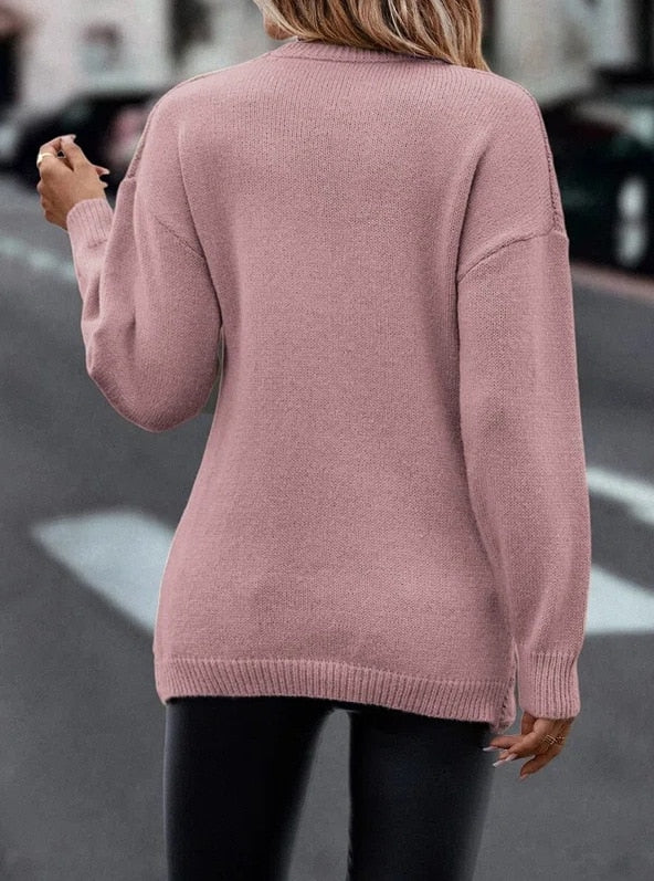 V-neck Knitted Off Shoulder Cross Pullover