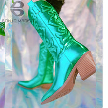 将图片加载到图库查看器，Embroidered Metallic Western Women&#39;s Cowboy boots
