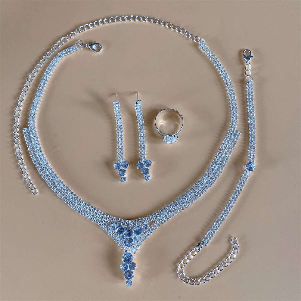 Silver Color Rhinestone Crystal Bridal Jewelry Sets