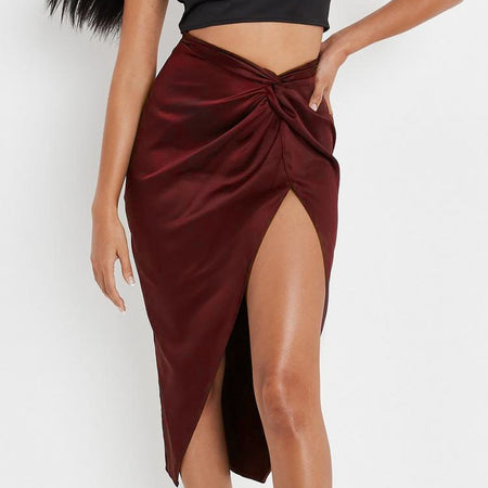 Silk Satin Skirt with Side Slit