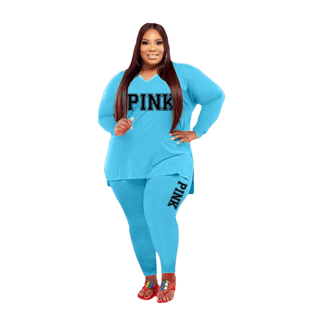 XL-5XL Two Piece Long Sleeve V Neck top And Pants