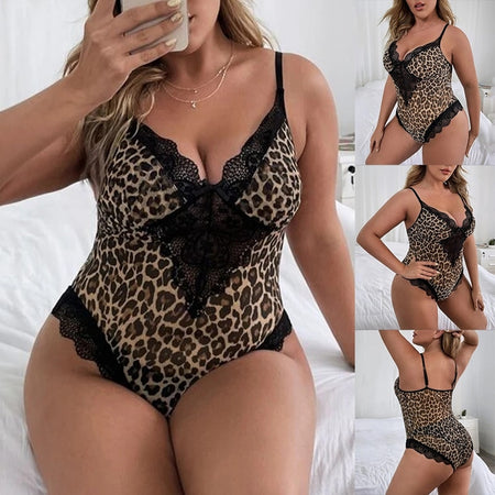 One-piece Spaghetti Strap Leopard Print Bodysuit