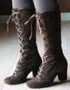 Mid-Calf Lace Up Thick Heels Boots