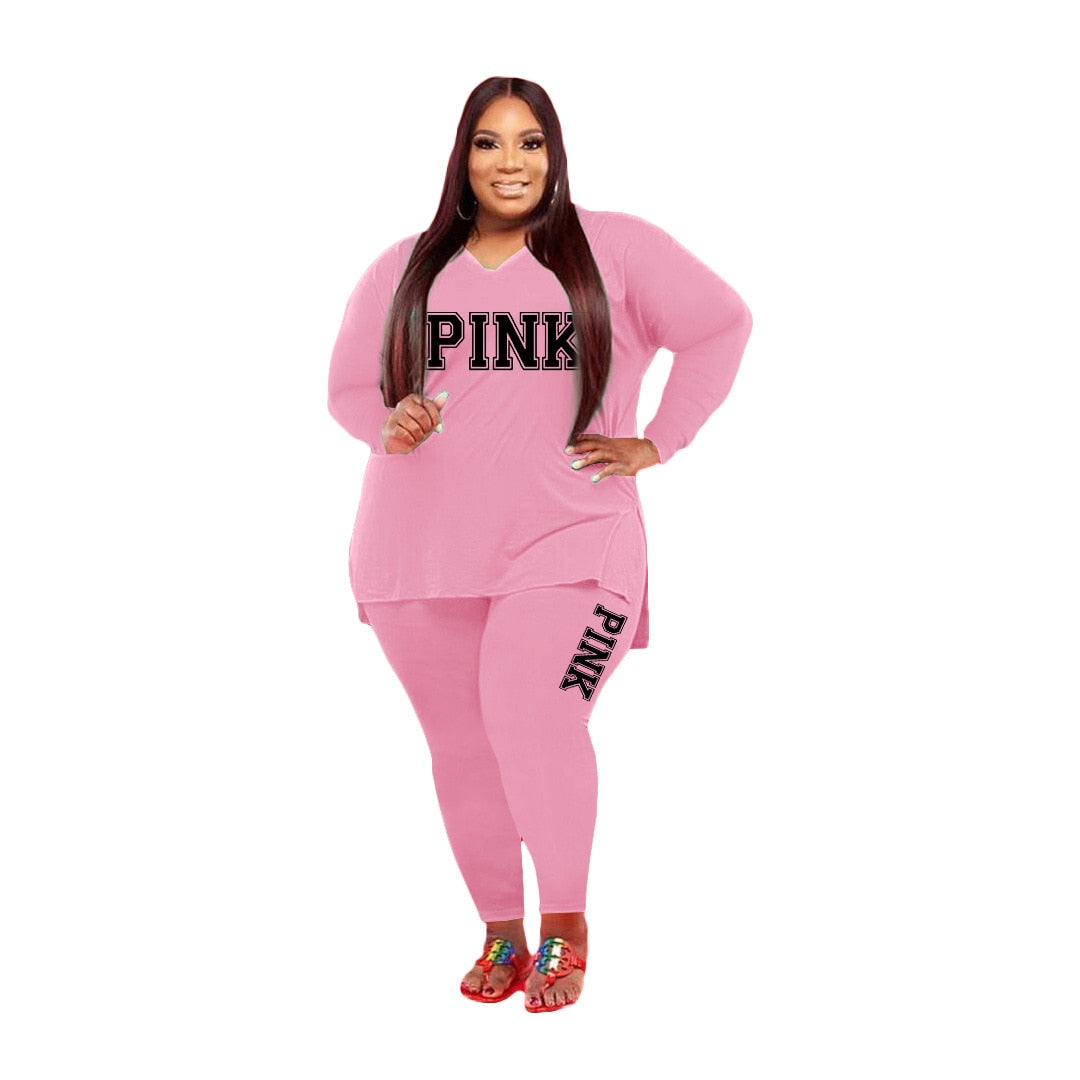 XL-5XL Two Piece Long Sleeve V Neck top And Pants