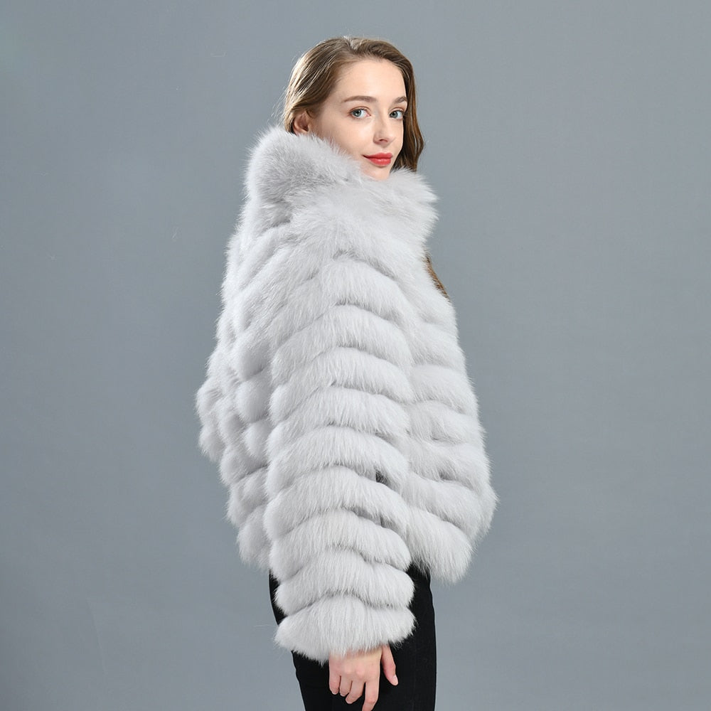 Luxury Real Fox Fur Coat(Reversible) With High-Grade Silk Liner