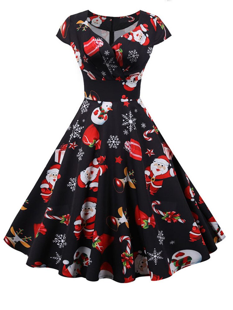 Short Sleeve V Neck Elegant Christmas Party Dress