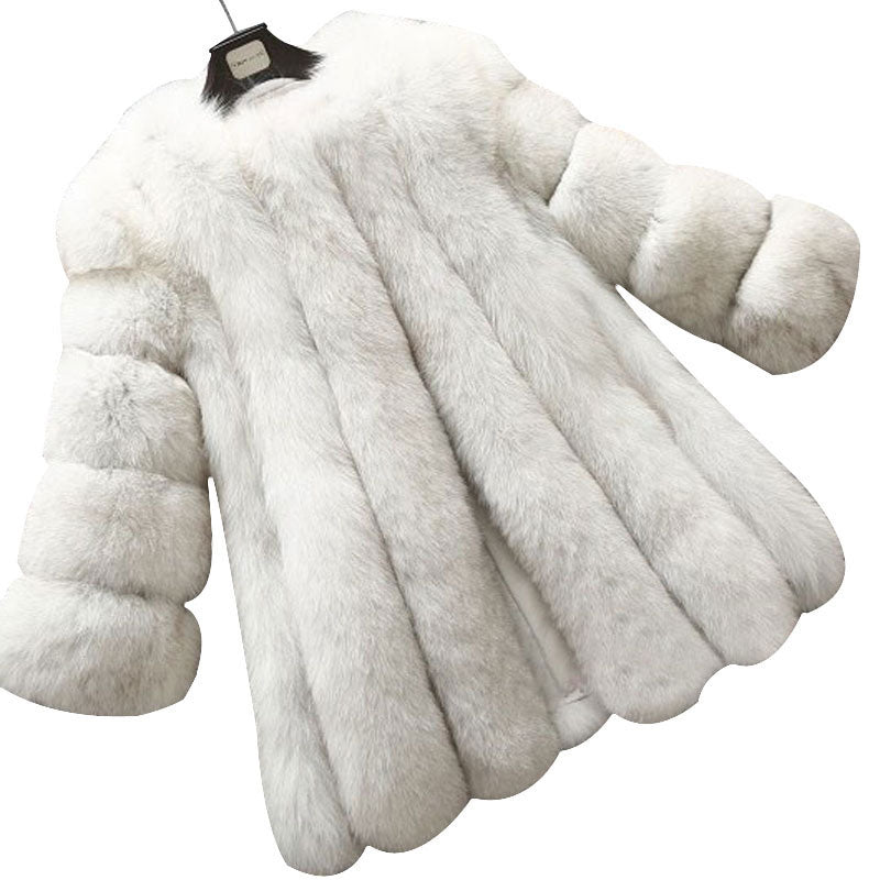 Elegant Windproof Thick Faux Fox Fur Long Coat