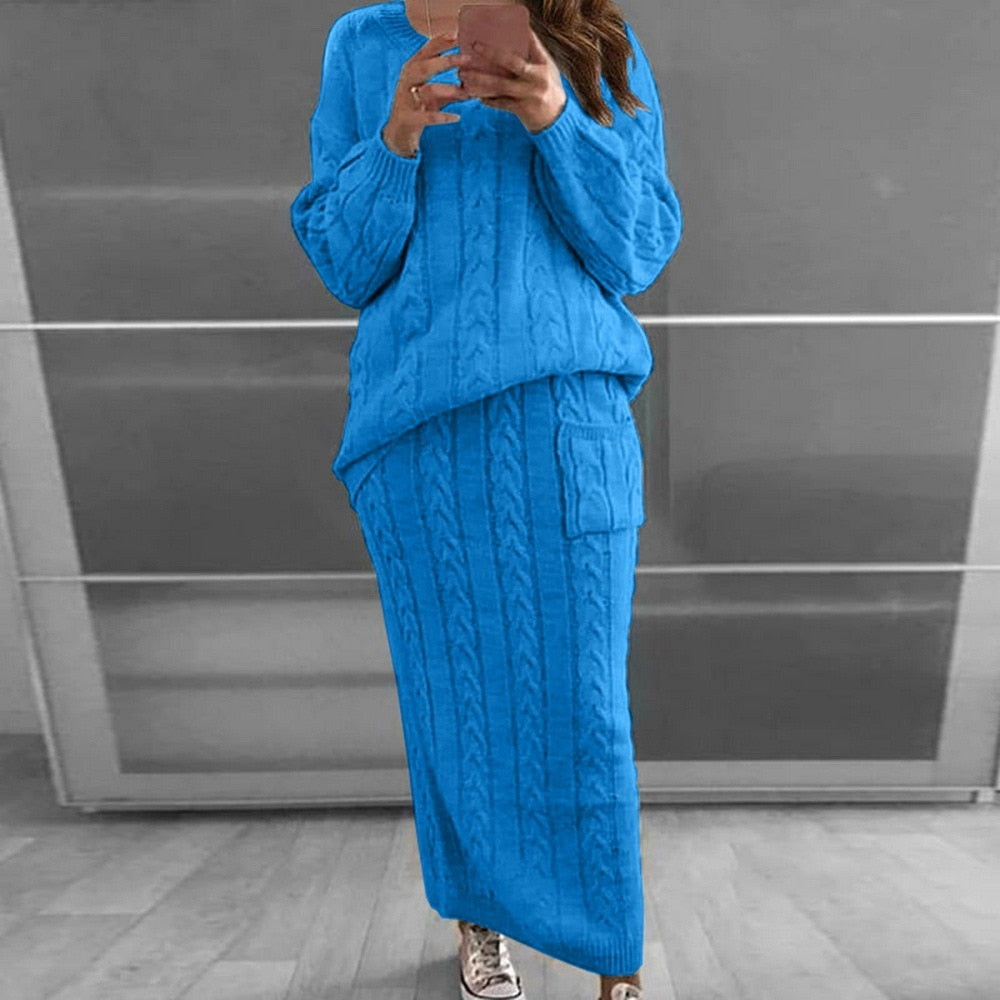 Warm Knitted 2 Piece Pullover Sweater Set