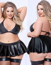 Leather V-neck Plus Size Bra Underwear Mini skirt Lingerie Push Up Bra