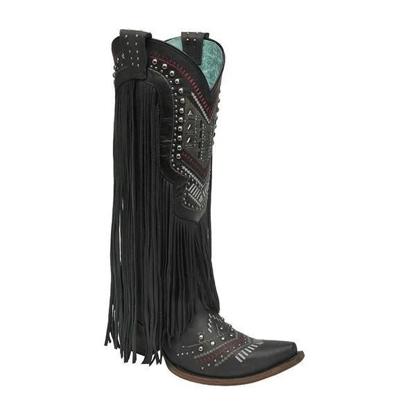 Square Heel Square Toe Slip-On Retro Mid-Calf Boots