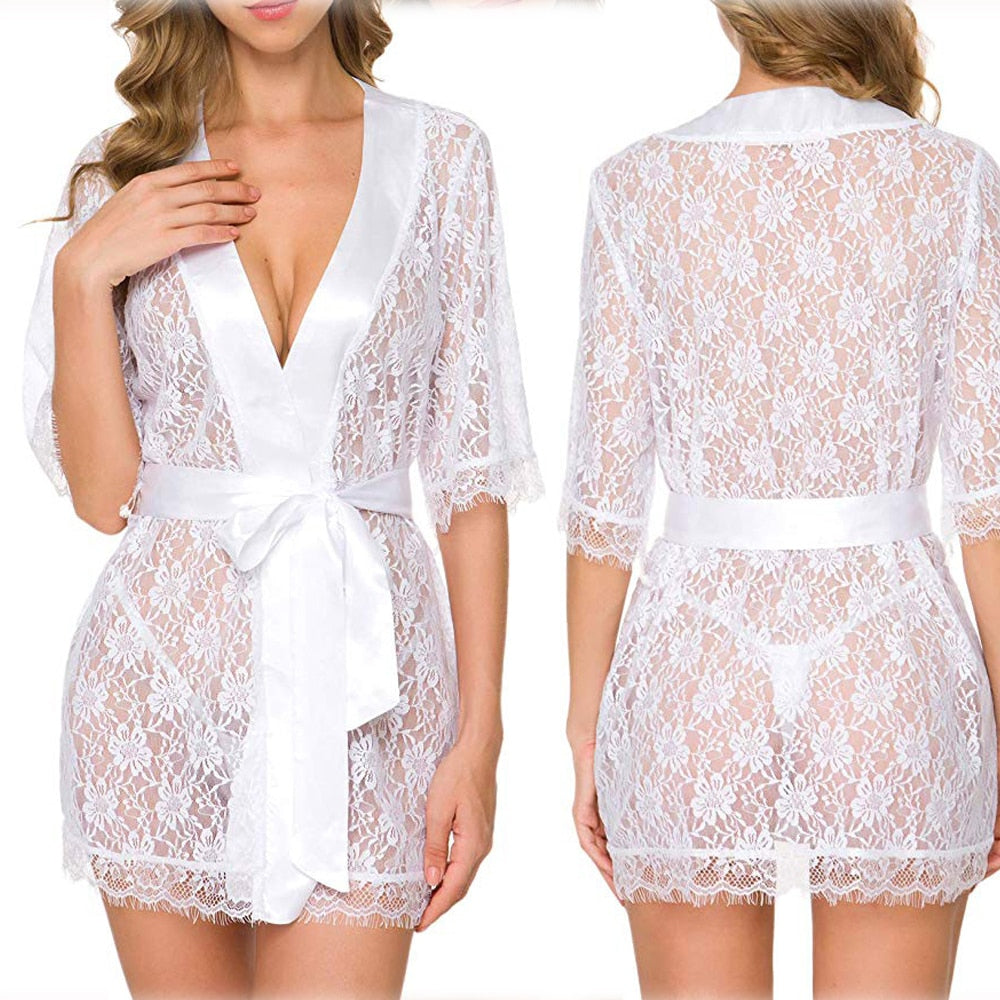 Lace See-through Nightgown With a Deep V-neck