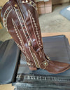 Thick Heel Metal Belt Buckle Rivet Embroidery Western Boots