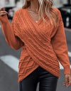 V-neck Knitted Off Shoulder Cross Pullover