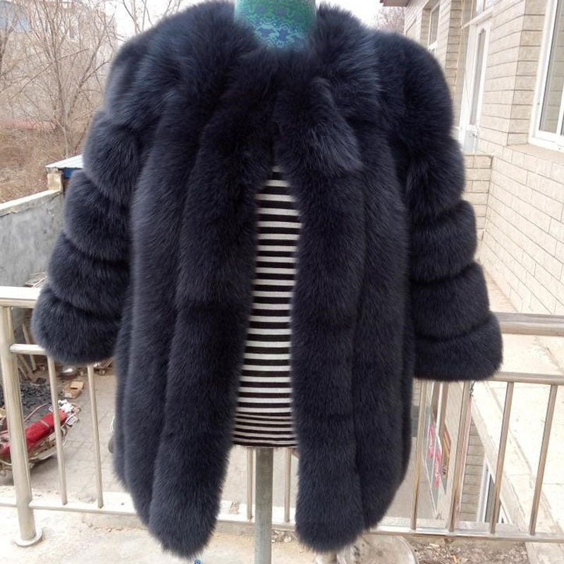 Elegant Windproof Thick Faux Fox Fur Long Coat