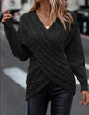 V-neck Knitted Off Shoulder Cross Pullover