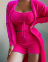Warm Soft Fleece 3 Pieces Crop Top+Long Pants+Coat