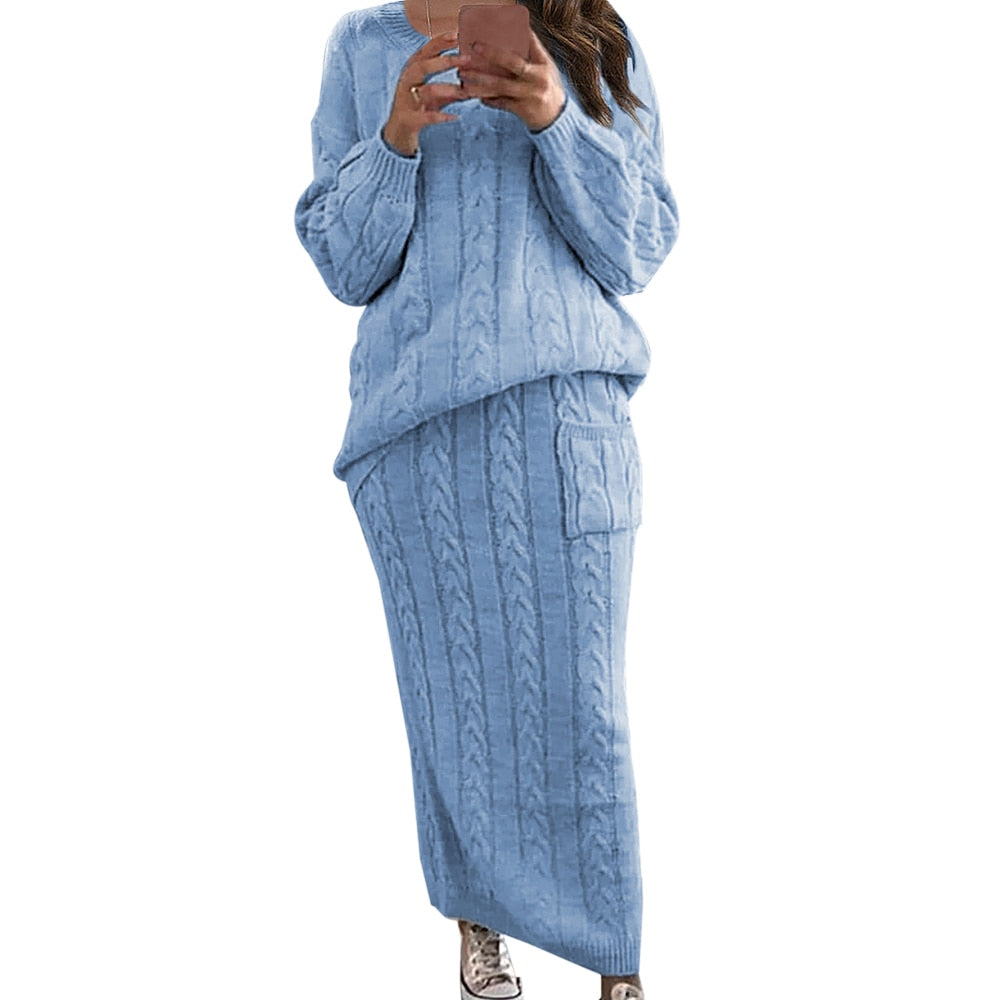 Warm Knitted 2 Piece Pullover Sweater Set