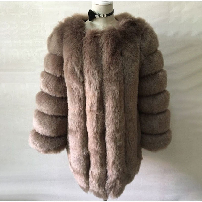 Elegant Windproof Thick Faux Fox Fur Long Coat