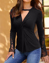 Lace Long Sleeve Casual V-neck
