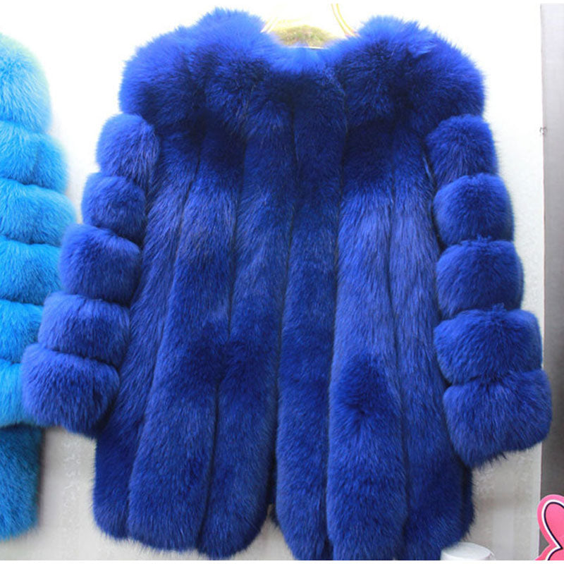 Elegant Windproof Thick Faux Fox Fur Long Coat