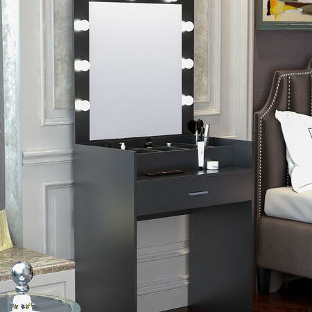 LED 1PC Dressing Table With Mirror Open Storage/Make Up Mirror Light Bulbs