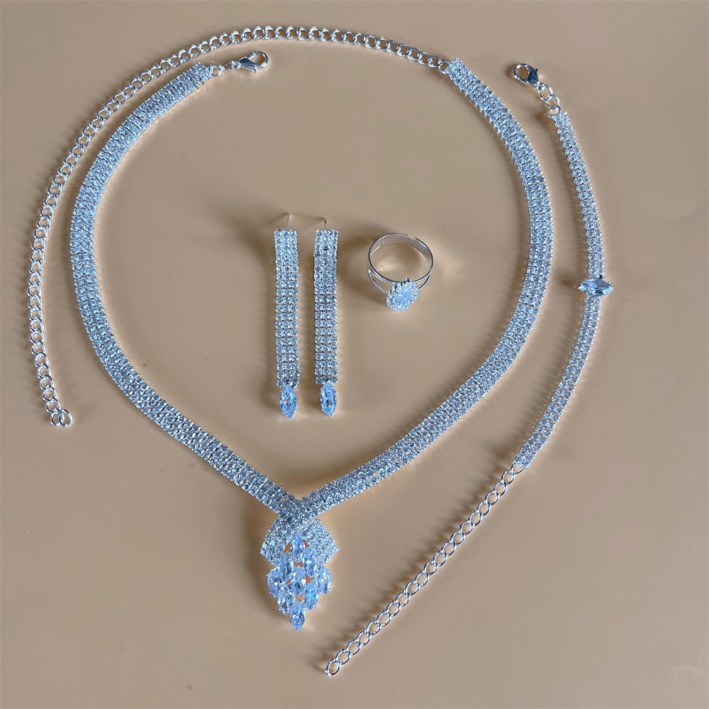 Silver Color Rhinestone Crystal Bridal Jewelry Sets