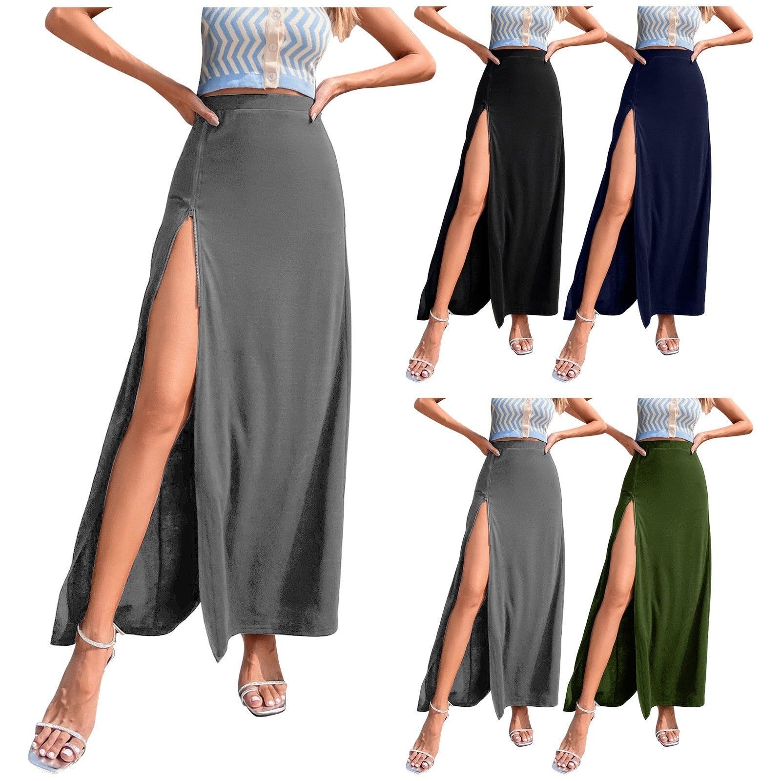 Open Side Split High Waist Maxi Skirt