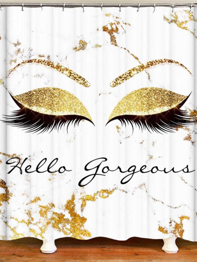 Stylish Rose Gold Eyelash Makeup Print Bath Curtain