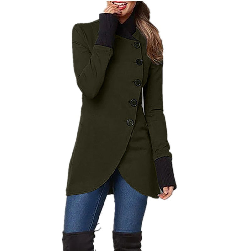 Autumn/Winter Solid Color Single Breasted Spliced Long Sleeve Coat