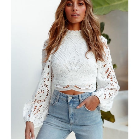 Elegant Long Sleeve Lace Blouse Crochet