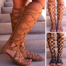 Load image into Gallery viewer, Bandage Knee High Flat Sandals
