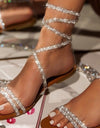 Cross Tied Crystal Flat Sandals