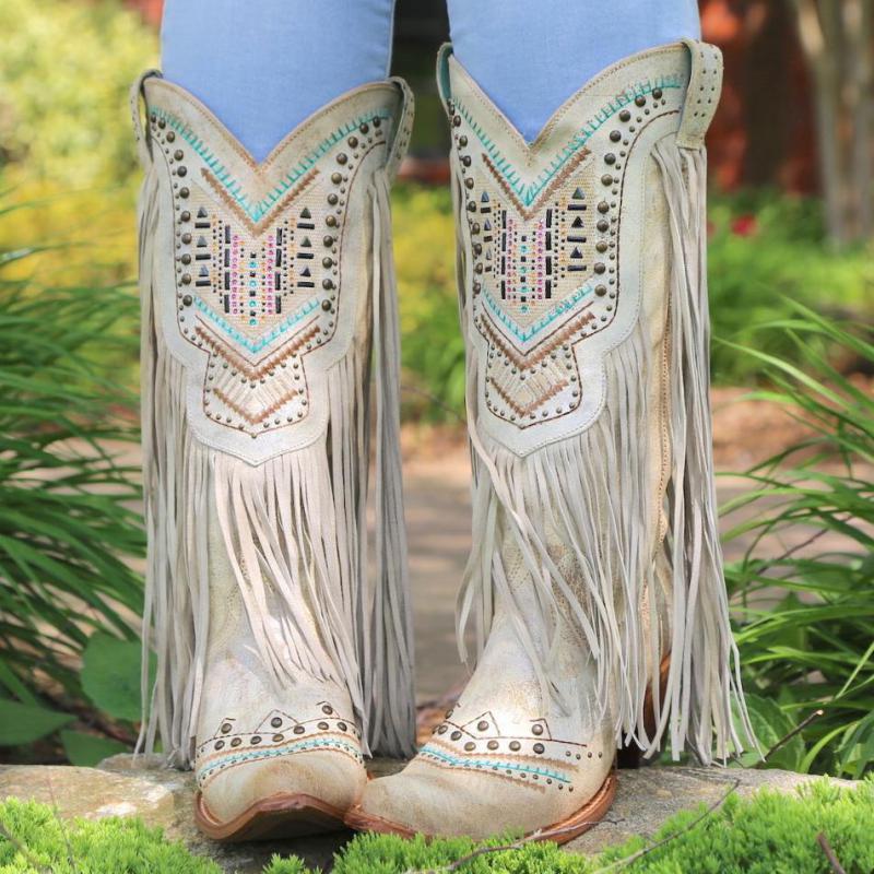 Square Heel Square Toe Slip-On Retro Mid-Calf Boots