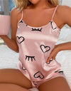 Silk Heart Print Pajama Set