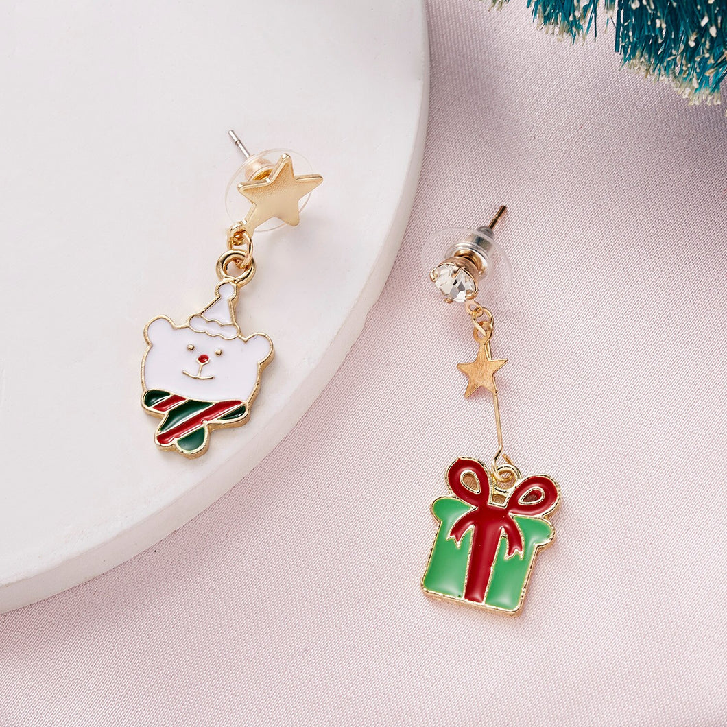 Fashion Green Red Color Star Ball Christmas Earring Women