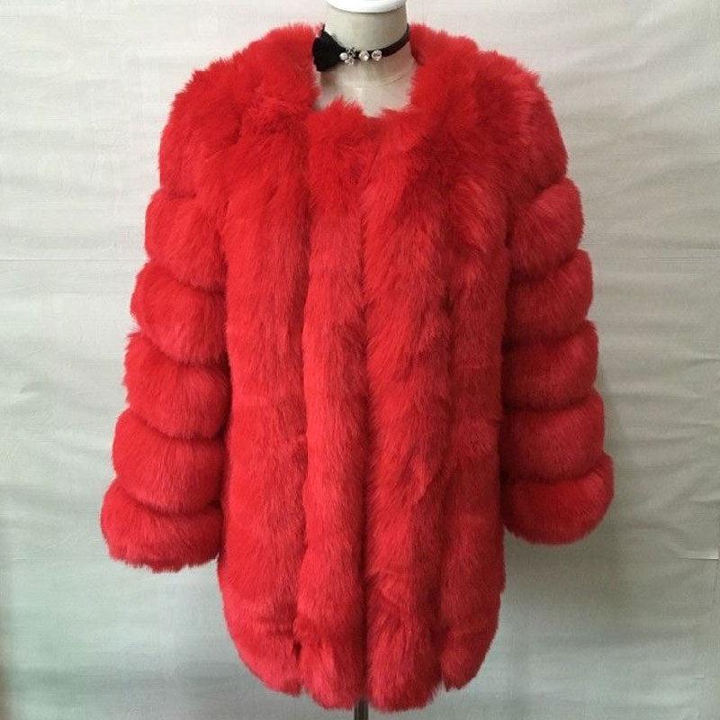 Elegant Windproof Thick Faux Fox Fur Long Coat