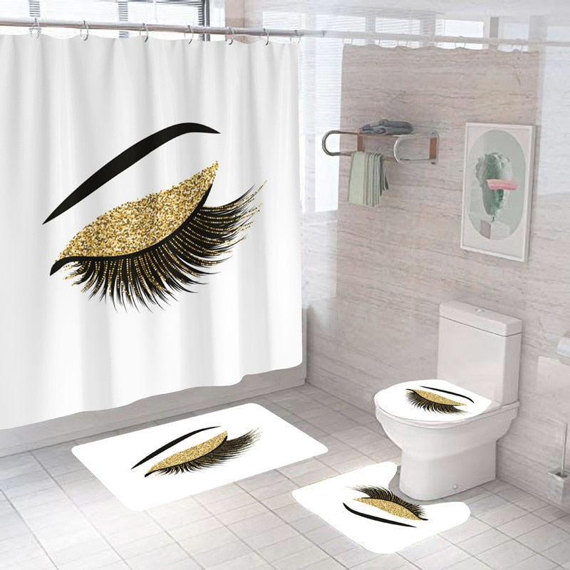 Stylish Rose Gold Eyelash Makeup Print Bath Curtain