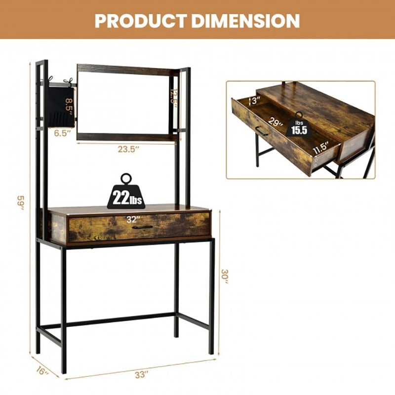Industrial Vanity Table with 3-Height Adjustable Mirror/Dressing Makeup Table And Drawer