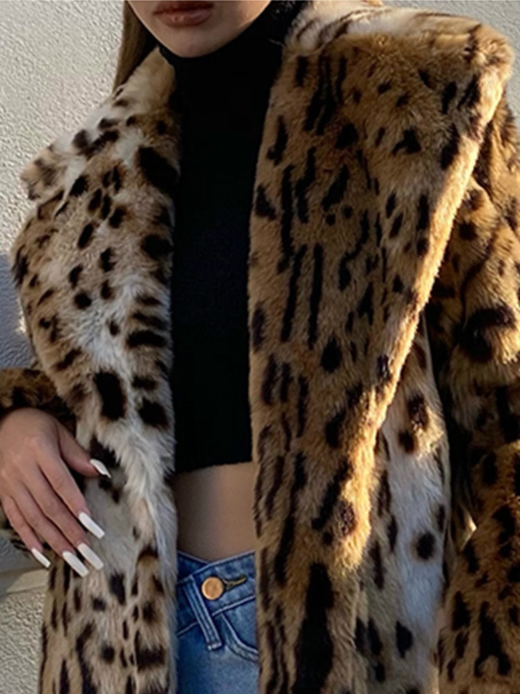 Long Thick Fluffy Faux Fur Tiger Print Coat