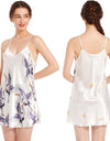 Satin Nightgown Crane Print Sleepwear With Spaghetti Strap