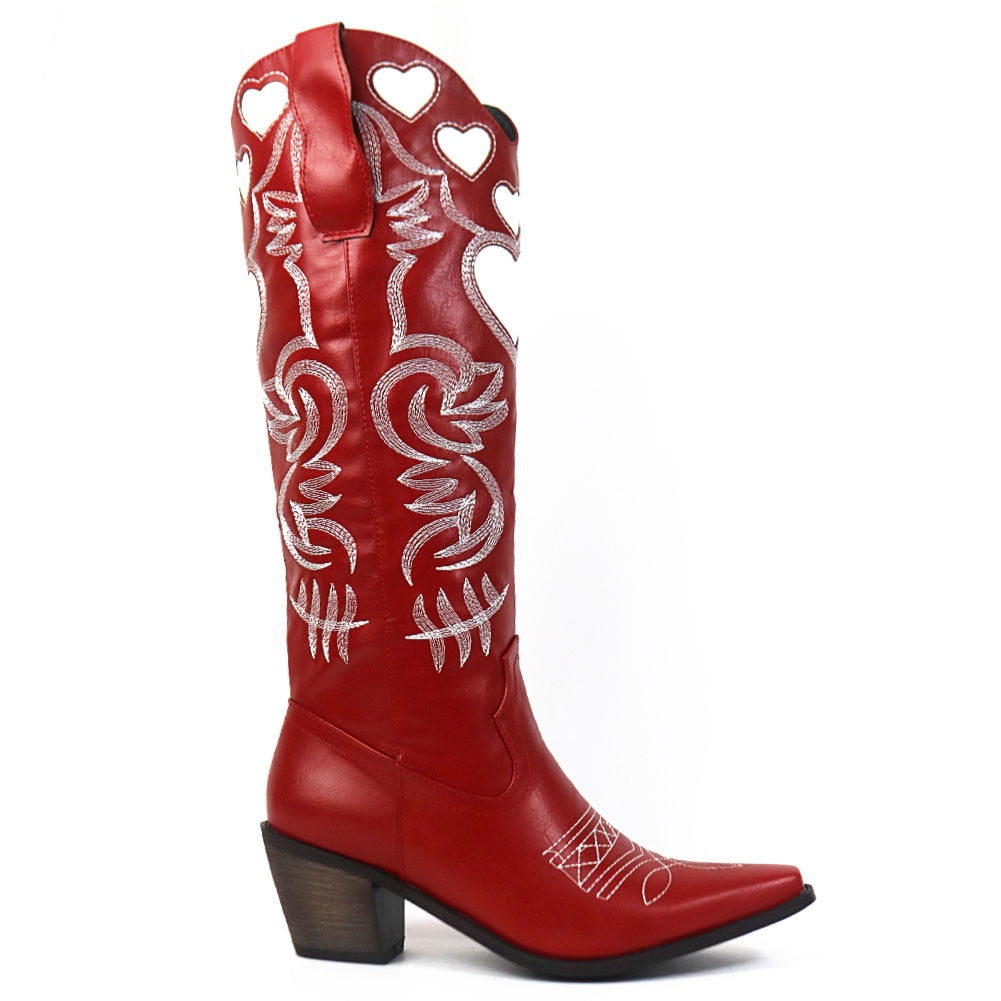 Heart Pointed Toe Embroidery Cowgirl Western Boots