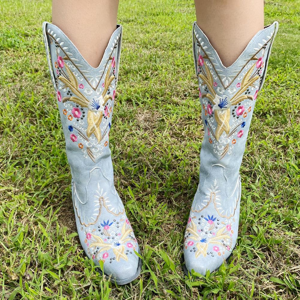 Embroidery Floral Western Cowboy Boots
