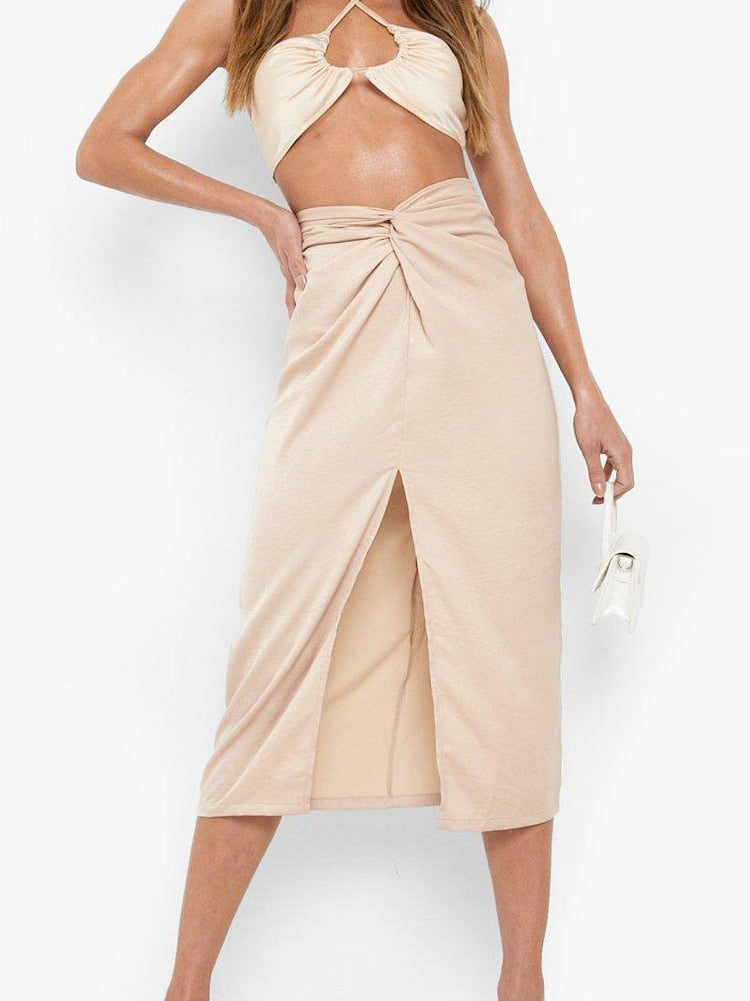 Silk Satin Skirt with Side Slit