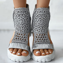 Load image into Gallery viewer, Knitted Braided Geometric Wedge Sandals
