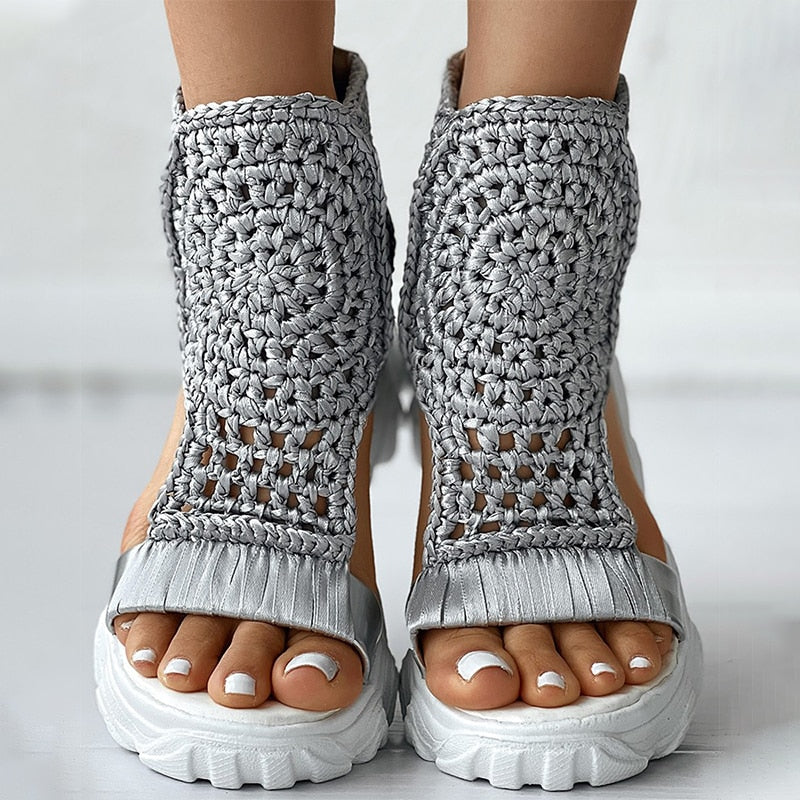 Knitted Braided Geometric Wedge Sandals