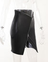 Irregular Faux Leather High Waist A-Line Zipper Skirt