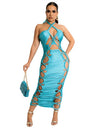 Hollow Out Lace Up Sleeveless Dresses